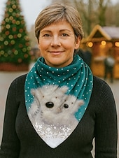 abordables Accessoires de Noël-Écharpe de Noël à imprimé chat pour femme, cache-cou triangle rouge douillet avec motif chaton et bonnet de Père Noël, châle d&#039;hiver doux pour fêtes et cadeaux de fin d&#039;année