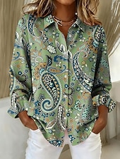 cheap Floral Blouses-Women's Shirt Blouse Print Paisley Elegant Stylish Modern Long Sleeve Shirt Collar Regular Tops Work Pink Red Green Summer Spring Fall Winter