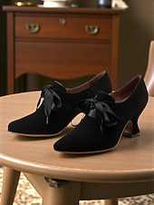 abordables Années 1920-Escarpins en daim vert pour femme avec nœud en ruban noir, bout pointu élégant, style vintage années 1920, parfaits pour les événements formels, les dîners et les mariages.