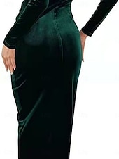 preiswerte Einfaches Kleid-Damen Samt Midi Kleid Etuikleid Wickelkleid A-Linie Kleid Party Cocktail Party Hochzeitsgast Reguläre Passform Einfarbig Langarm V-Ausschnitt Schwarz Lila Grün Herbst Winter