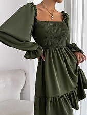 Damen Minikleid Schößchen Kleider Gerafftes Kleid Modern Outdoor Ferien Ausgehen Normale Passform Einfach Langarm Quadrathals Schwarz Wein Armeegrün Leicht Braun Frühling Herbst preiswerte abendkleider-Damen Minikleid Schößchen Kleider Gerafftes Kleid Modern Outdoor Ferien Ausgehen Normale Passform Einfach Langarm Quadrathals Schwarz Wein Armeegrün Leicht Braun Frühling Herbst