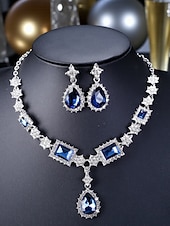 halpa Naisten kaulakoru-Naisten punainen jalokivikaulakoru ja korvakorusetti, elegantit kristallikorut joulujuhliin, lomalahjoihin &amp;muodolliset tilaisuudet