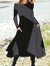 levne Tisknout květinové šaty-Dámské Midi šaty Šaty s potiskem Vinobraní Módní Moderní Denní Dovolená Jdeme ven Běžný Geometrický Dlouhý rukáv Tričkový Fialová Hnědá Tmavě šedá Šedá Jaro Podzim Zima