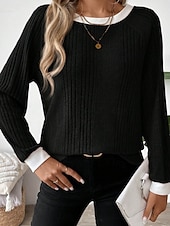 Χαμηλού Κόστους Απλή μπλούζα-Γυναικεία Μπλούζα Κουρελού Συμπαγές Χρώμα Στυλάτο Καθημερινό Μακρυμάνικο Στρογγυλή Ψηλή Λαιμόκοψη Κανονικά μπλουζάκια Καθημερινά Μαύρο Ανθισμένο Ροζ Φούξια Γκρίζο Άνοιξη Φθινόπωρο Χειμώνας