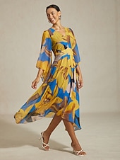 שמלת מקסי לנשים שיפון הדפס פרחוני מופשט שקוף זורם קז'ואל יעד חתונה אורחת חופשה טיולים נופש אביב קיץ סתיו זול שמלות פרחוניות-שמלת מקסי לנשים שיפון הדפס פרחוני מופשט שקוף זורם קז'ואל יעד חתונה אורחת חופשה טיולים נופש אביב קיץ סתיו