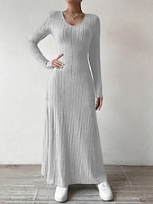 levne Svetrové šaty-Dámské Svetrové šaty Elegantní Na běžné nošení Měkké Čistá barva Rýhovaný Do V Pletený Dlouhý rukáv Běžné topy Plést Venkovní Denní Víkend Černá Trávová zelená Podzim Zima