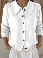 ieftine Cardigan simplu-Pentru femei Pulover Casual Culoare solidă Guler Cămașă Nasturi Manșon Lung Topuri obișnuite Tricotat Casă Zilnic Concediu Negru Alb Toamnă Iarnă