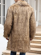 preiswerte Herrenjacken &amp; Herrenmäntel-Herren Winterjacke Kunstpelzmantel Urlaub Täglich Thermowarm Fleece Herbst Winter Einfach Mode Streetwear Revers Lang Kamel Dunkelgrau Schwarz Weiß Gelb Jacken