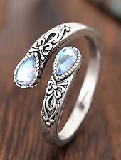 abordables Bagues pour femmes-Bague ajustable en argent pour femme avec pierre de lune et cristal, bijou bohème vintage pour fiançailles, anniversaire et usage quotidien