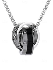 abordables Joyas para hombres-Collar con colgante navideño de acero y titanio para hombre: elegantes anillos entrelazados con detalles de diamantes: el regalo perfecto para las fiestas.