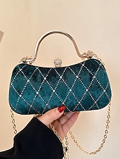 tanie Torby na ramię-Damska aksamitna pikowana wieczorowa torebka z diamentowymi akcentami – elegancka torebka na ramię na świąteczne przyjęcia, spotkania i specjalne okazje