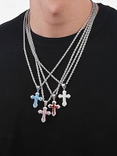 Недорогие Мужские украшения-Мужское рождественское ожерелье-крест из сплава, разноцветное, с искрящимся кристаллом, стильный аксессуар для праздничных вечеринок и повседневной носки