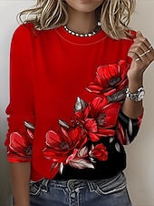 abordables Camiseta floral-Mujer Camiseta Estampado Floral Graphic Plantas Vintage Moda Elegante Manga Larga Cuello Barco Escote Redondo Tops regulares Diario Fin de semana Vino Otoño Invierno