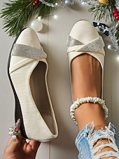 economico Ballerine da donna-ballerine con zeppa bordeaux da donna con fiocco: stile casual per le feste, comode ed eleganti per le feste di Natale e gli eventi festivi