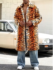 billige Jakker og frakker til herrer-Herre Vinterjakke Fuskepels Feriereise Daglig Hold Varm Fleece Høst Vinter Tigerpels Mote Gatemote Knaphul Lang Oransje Jakker