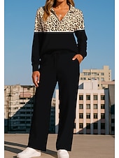 abordables Survêtements-Femmes Sweat-shirt Ensemble Survetement Jogging Pantalon Cordon de serrage Avec Poches Léopard Veste et Pantalon de Jogging Ensemble de vêtements de sport Vêtements d'intérieur Été Printemps Automne