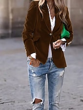 نسائي سترة بليزرات مخملية مريح Buttons موضة سهل رسمي الأماكن المفتوحة عادية طوي عادي كم طويل ملابس خارجية أسود أحمر أزرق الخريف الشتاء رخيصةأون بليزر وبدلات-نسائي سترة بليزرات مخملية مريح Buttons موضة سهل رسمي الأماكن المفتوحة عادية طوي عادي كم طويل ملابس خارجية أسود أحمر أزرق الخريف الشتاء