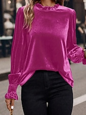 economico Bluse Eleganti-Per donna Velluto Elegant Elegante Blusa Arricciato Semplice Vintage Elegante Manica Lunga Girocollo Top Regolari Quotidiano Ferie Uscire Blu Verde militare Verde Rosa Autunno Inverno