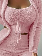 tanie Stroje domowe dla kobiet-Damskie Piżama Odzież domowa Zestawy piżamowe Ciepłe Moda Codzienny Czyste kolory Elastyczny pas Nogawka Urlop Dom Długi rękaw Półgolf Czarny Biały Rumiany róż Czerwony Żółtobrązowy Jesień Zima