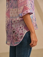 abordables chemises, hauts et chemisiers-Chemisier femme violet clair bohème combinaison imprimé col chemise devant fausse patte décontracté vacances voyage printemps automne