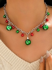 tanie Naszyjnik damski-damski świąteczny naszyjnik ze stopu z czerwonymi i zielonymi dzwoneczkami, ozdobą w kształcie płatka śniegu, idealny do świątecznej mody i jako prezent