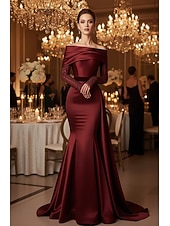 billige Ballkjoler Kveldsdrakter-Havfrue Kveldskjoler Elegant Formell kjole Formell Bryllup Sweep / Børste train Ermeløs Løse skuldre Sateng med Plissert 2025