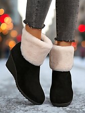 abordables Botas de nieve e invierno-Mujer Botas Botas de nieve Trabajo Diario Botines Botines Cremallera Tacón Cuña Dedo redondo Felpa Ante Sintético Cremallera Negro