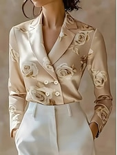 economico Top eleganti-Per donna Blusa Fiore Vintage Quotidiano Manica Lunga Colletto a Camicia Top Regolari Vino Verde Albicocca Primavera, Autunno, Inverno, Estate