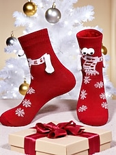 Недорогие Женские носки-Женский рождественский комплект носков, 4 пары, снежинка &amp;Зимние носки с оленями и помпонами, уютные вязаные короткие праздничные носки для подарков, дома &amp;рождественские вечеринки