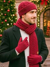 economico Cappelli da donna-Set unisex di cappello, sciarpa e guanti natalizi con guanti touchscreen, vari colori, perfetto per la moda invernale e come regalo per le feste