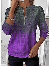 levne Boho topy-Dámské Svetrová mikina Mikiny na zip Zip Tisk Grafika Kašmírový vzor Módní Na běžné nošení Dlouhý rukáv Tričkový Běžné topy ulice Na den Rubínově červená Fialová Trávová zelená Podzim Zima