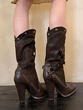 levne Cowboy &amp; Western Boots-Dámské kozačky v bohémském stylu do půli lýtek s nýtovaným páskem, retro kovbojské botičky na vysokém podpatku pro ležérní outfity &amp;festivalové oblečení