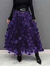 preiswerte Partykleider-Damen Elegant Vintage Mode Midi Mittlere Taille Röcke Tupfen Einfach Patchwork Blume Geschichtet Unelastisch Täglich Straße Amethyst Aprikose Schwarz Rote Herbst