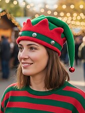 お買い得  レディース帽子-女性用クリスマスエルフハット - 楽しくて華やかな、ベル付きの柔らかいフェルト素材で、ホリデーパーティーやクリスマスのお祝いに最適です。