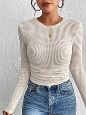 abordables Camiseta lisa-Mujer Pulóveres Pull-over Ropa de calle Casual Color sólido Cuello Barco De Punto Manga Larga Tops regulares Tejer Diario Noche Fin de semana Blanco Primavera Otoño
