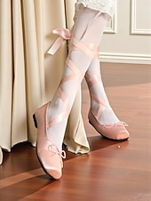  Женские балетки из розового атласа с завязками-лентами, элегантный и женственный дизайн, идеально подходят для занятий балетом, танцевальных выступлений и торжественных случаев.