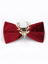 billige Juletilbehør-Herresløyfe i fløyel med gullfarget hjortehode, elegant justerbar halskjede i flere farger, perfekt til julefester, bryllup og formelle høytidsarrangementer