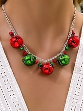 tanie Naszyjnik damski-damski świąteczny naszyjnik ze stopu z czerwonymi i zielonymi dzwoneczkami, ozdobą w kształcie płatka śniegu, idealny do świątecznej mody i jako prezent