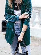 preiswerte Blazer &amp; Anzüge-Damen Blazer Samtblazer Bequem Tasche Mode Einfach Party Party / Abend Regulär Umlegekragen Normale Passform Langarm Oberbekleidung Blau Schwarz Wein Herbst Winter