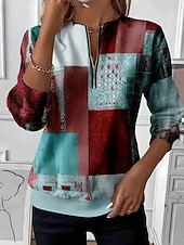 tanie Paski i geometryczne bluzy z kapturem-Damskie Bluza z kapturem Bluzy z zamkiem błyskawicznym Zamek Nadruk Graficzny Geometryczny Kolorowy blok Moda Codzienny Długi rękaw Półgolf Zwykłe topy Ulica Na co dzień Jasnozielony Brązowy Khaki