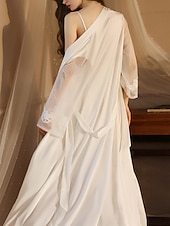 voordelige Valentijnsdag Slaap &amp; Lounge-Dames Gewaad Casual Comfortabel Heldere kleur Veters Huis Dagelijks Lange mouw V-hals Zwart Wit Wijn Zomer Lente Herfst Normale pasvorm