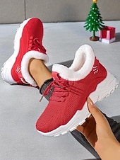 Zapatillas deportivas rojas con forro polar para mujer: zapatillas para correr cálidas y transpirables para invierno, Navidad, viajes y ropa informal. abordables Zapatos de Navidad para Mujeres-Zapatillas deportivas rojas con forro polar para mujer: zapatillas para correr cálidas y transpirables para invierno, Navidad, viajes y ropa informal.