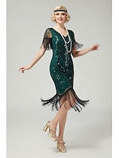 economico Abiti degli anni '20-Anni Ruggenti Anni 1920 Lunghezza al ginocchio Abito Flapper Maniche corte Il grande Gatsby Paillettes Frange Scollo a V Costume Per donna Natale Carnevale speakeasy Mascherata Festa a tema retrò