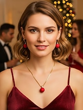 halpa Naisten kaulakoru-Naisten tekohelmikaulakoru ja korvakorut kultaisilla yksityiskohdilla, elegantit joulukorut juhlajuhliin