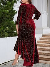 Damskie Puszysta Aksamitna sukienka Graficzny Półgolf Długi rękaw Wiosna Jesień Elegancja Moda Nowoczesny Sukienka maxi Formalny Święta Sukienka tanie Sukienki-Damskie Puszysta Aksamitna sukienka Graficzny Półgolf Długi rękaw Wiosna Jesień Elegancja Moda Nowoczesny Sukienka maxi Formalny Święta Sukienka