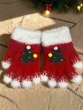  Női karácsonyi kötött kesztyű bolyhos mandzsettával és karácsonyfa mintával, meleg téli kesztyű felnőtteknek és gyerekeknek, aranyos ünnepi kiegészítő ajándék