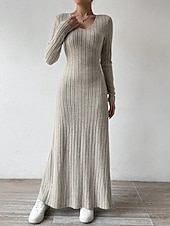 levne Svetrové šaty-Dámské Svetrové šaty Elegantní Na běžné nošení Měkké Čistá barva Rýhovaný Do V Pletený Dlouhý rukáv Běžné topy Plést Venkovní Denní Víkend Černá Trávová zelená Podzim Zima