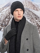 economico Cappelli da donna-Set unisex di cappello, sciarpa e guanti natalizi con guanti touchscreen, vari colori, perfetto per la moda invernale e come regalo per le feste