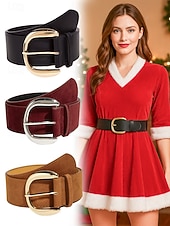 abordables Ceinture pour femme-Ceinture de Noël en similicuir pour femme, design large et élégant avec boucle en métal, disponible en plusieurs couleurs, parfaite pour les fêtes de fin d'année et les tenues d'hiver