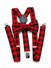 baratos Gravatas masculinas e gravatas borboleta-Conjunto de suspensório ajustável e gravata borboleta xadrez de Natal masculino, estilo casual e formal, perfeito para festas de fim de ano e presentes